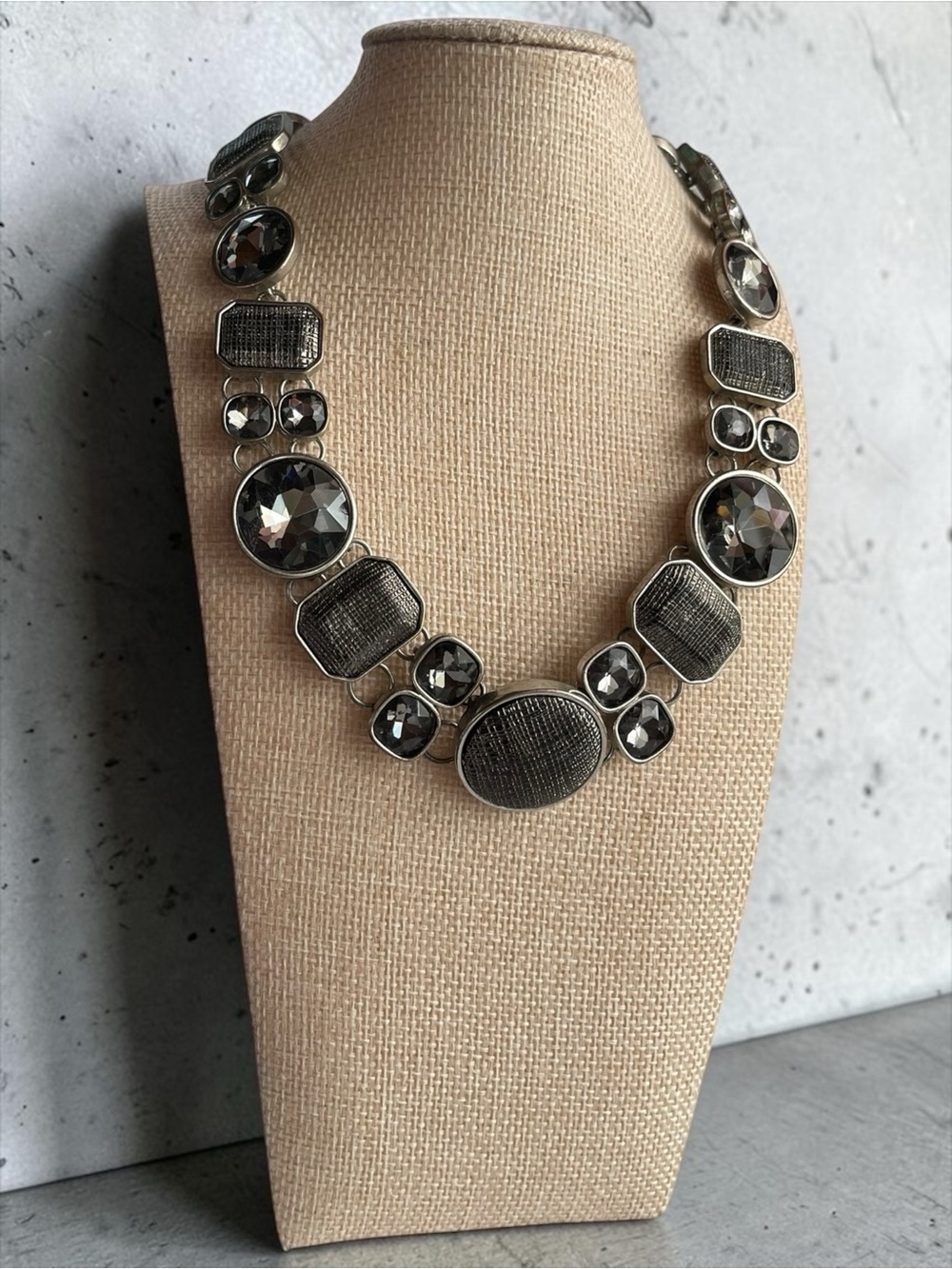 White House Black Market Smoky Gray Crystal Statement Necklace